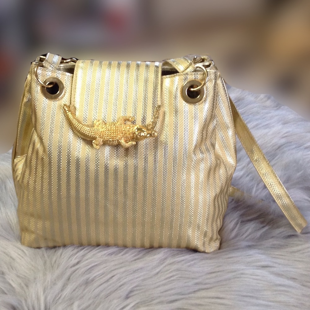 TANGO VINTAGE GOLD STRIPED BAG CROCODILE CLAP